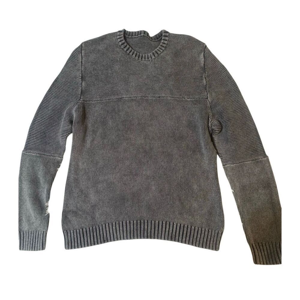 Men crew neck ribbed long sleeve grey washed pullover sweatshirt M